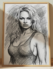 PAMELA ANDERSON BAYWATCH DRAWING SKETCH PRINT 8" x 10" BAYWATCH WALL ART PAMELA ANDERSON BAYWATCH DRAWING SKETCH PRINT 8" x 10" BAYWATCH WALL ART