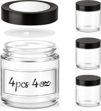 4 Oz Glass Jars with Lids, 4 Pack Clear Small Glass Jars with Black Lids Leakpro
