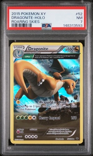 2015 POKEMON XY ROARING SKIES #52 DRAGONITE-HOLO PSA 7