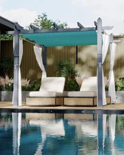 Aluminum Pergola w/ Canopy Outdoor Metal Gazebo w/ Curtains & Mosquito Net Blue