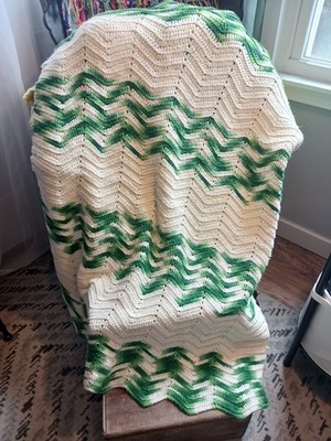46x36 Handmade Crochet Afghan Throw CouchBlanket Chevron VintageBoho Cottagecore