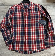 Boys Polo Long Sleeve Button Down Red  Blue Plaid Shirt XL 14-16
