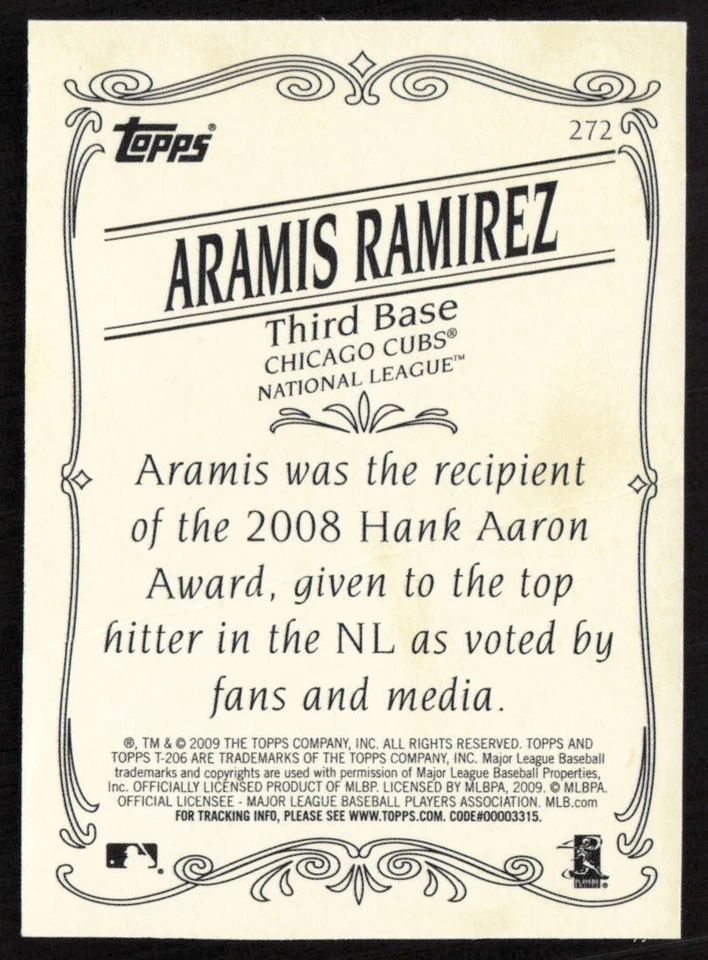 2009 Topps 206 Bronze Aramis Ramirez #272 Chicago Cubs - Image 2 of 2