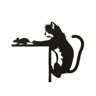 2D skurrile Katze & Maus geformte Silhouette Tür Ornament aus Vintage Holz