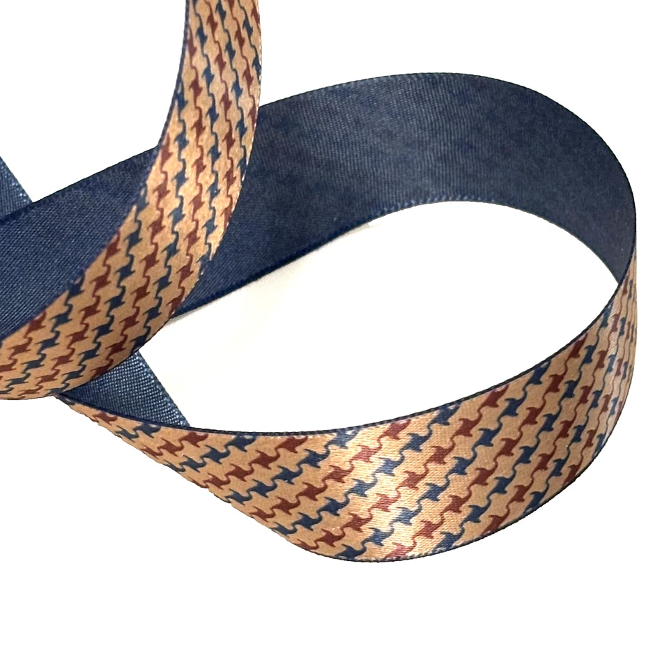 Offray Satin Ribbon Single Face 7/8" Printed Brown Blue 100 yds Spool - Image 2 of 3