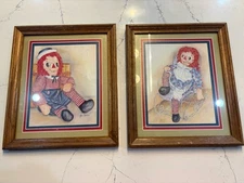 Vintage 1984 Raggedy Ann Doll Framed Picture Ava Freeman 11"x 13”