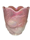 Fenton Rosalene Iridized Atlantis Vase Historic Col. Koi Fish Pink Opalescent