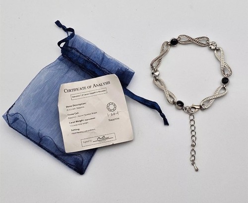 Gorgeous Genuine 1.5 Carat Sapphire “Infinity and Beyond” Silver Plated Bracelet - Picture 9 of 13