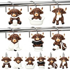 12Pcs Highland Cow Shower Curtain Hooks Decorative Stainless Steel Bathroom S...