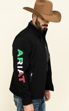 Ariat  Men's New Team Logo Black Mexico Flag Softshell Jacket Size LARGE NWT