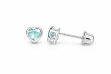 14K Solid White Gold Heart Stud Earrings Birthstone 3MM X 3MM