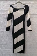 New Avec Les Filles Striped Off Shoulder Sweater Dress Black/Ivory Size S