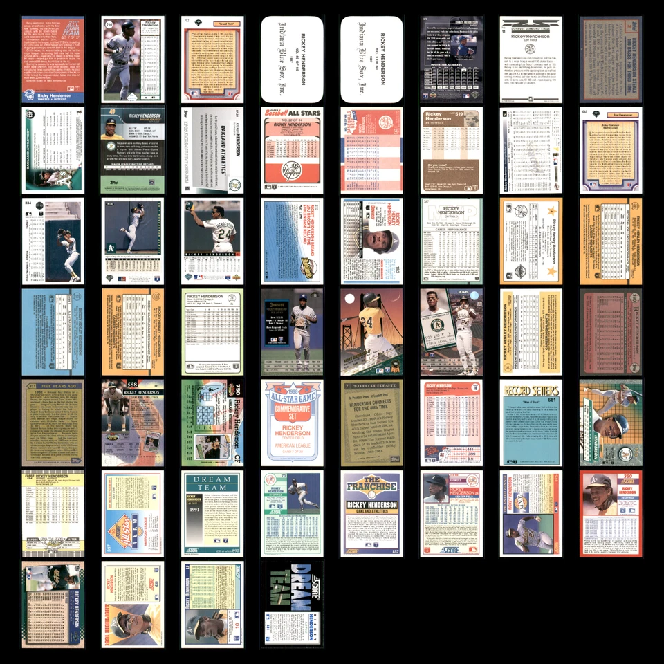 Lote 52 tarjetas de béisbol Rickey Henderson sin engaños colección Oakland como Yankees casi nuevas Foto 2 de 4