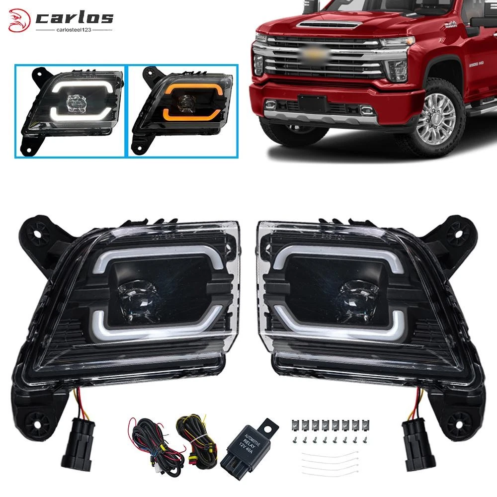 LED Fog Light Lamp DRL Sequential Turn Signal For 19-22 Chevy Silverado 1500 HD