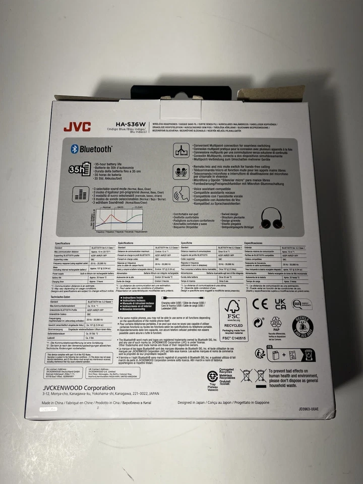 JVC Deep Bass HA-S36W Wireless Bluetooth  On-Ear Headphones/Black. 35h Batt Life - Image 2 of 4