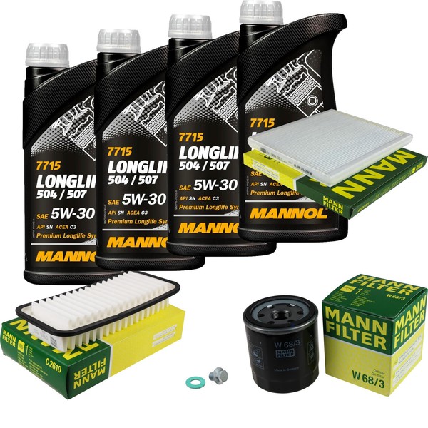 Mann Inspektionspaket 4L Mannol Longlife 504/507 5W-30 FüR Toyota Yaris 1.3 1.0-image