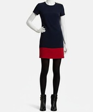Ralph Lauren Women's Blue Two-Tone Button-Trim Crepe Shift Dress Size 12