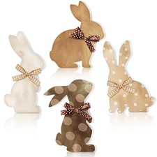 4 Pcs Easter Bunny Wooden Table Decor Rustic Bunny Standing Table Centerpiece...