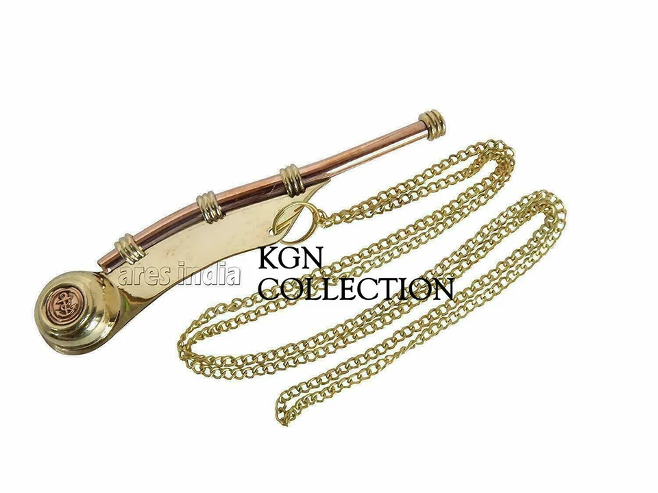Whistle 5" Brass Boatswain Whistle with Chain Bosun Call Pipe Nautical Marine - Image 2 of 3