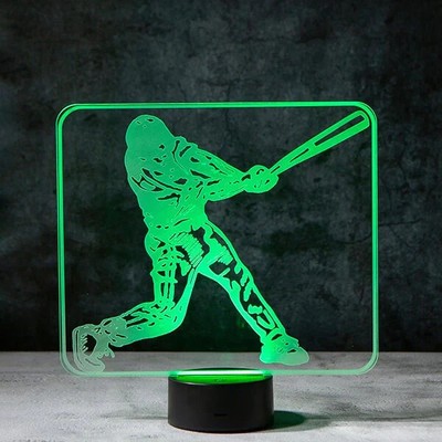 3D Baseball Player Night Light Touch Table Desk Optical Illusion Small 9x7 Size