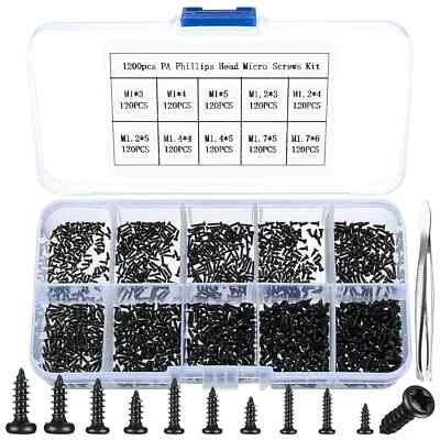 PEYGRE 1200 Pcs Small Self Tapping Screws, M1 M1.2 M1.4 M1.7 Phillips Pan Head Screws,