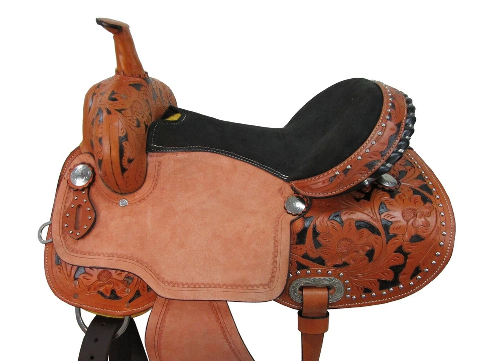 WESTERN SADDLE BARREL RACING PLEASURE TRAIL USED LEATHER HORSE TACK SET 15 16 17 - Image 3 of 4