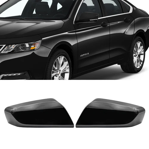 Pair Replace For 2014-2020 Chevy Impala Mirror Cover Cap Trim Shell Gloss Black