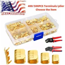 U Shape Copper Terminals Crimp Kit -Non-Insulated Assortment Wire Cable/Pliers