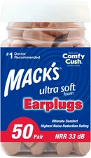 Ultra Soft Foam Earplugs, 50 Pair - 33Db Highest NRR, Comfortable Ear Plugs for