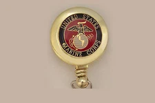 MARINE CORPS USMC Retractable Reel ID Badge Holder Key Ring Military