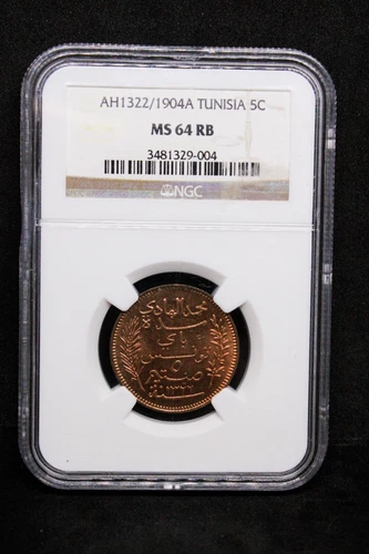 5 Centimes 1904, Tunisia, Muhammad IV. KM-228. UNC NGC MS64RB