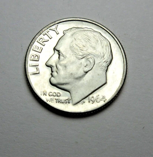 1964 Roosevelt Dime 90% Silver Brilliant Uncirculated in Original Cello