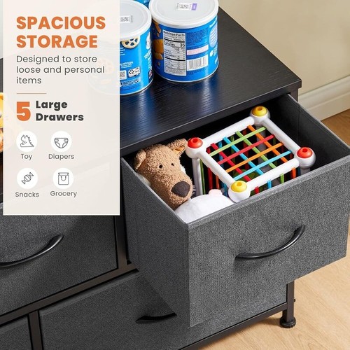 5 Drawer Fabric Dresser Storage Organizer Chest Bedroom Living Room TV Stand New - Picture 4 of 7