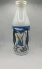 Vintage EGIZIA White Milk Glass Bottle w Penguins "Ice Water" Italy 1970s W/ Lid