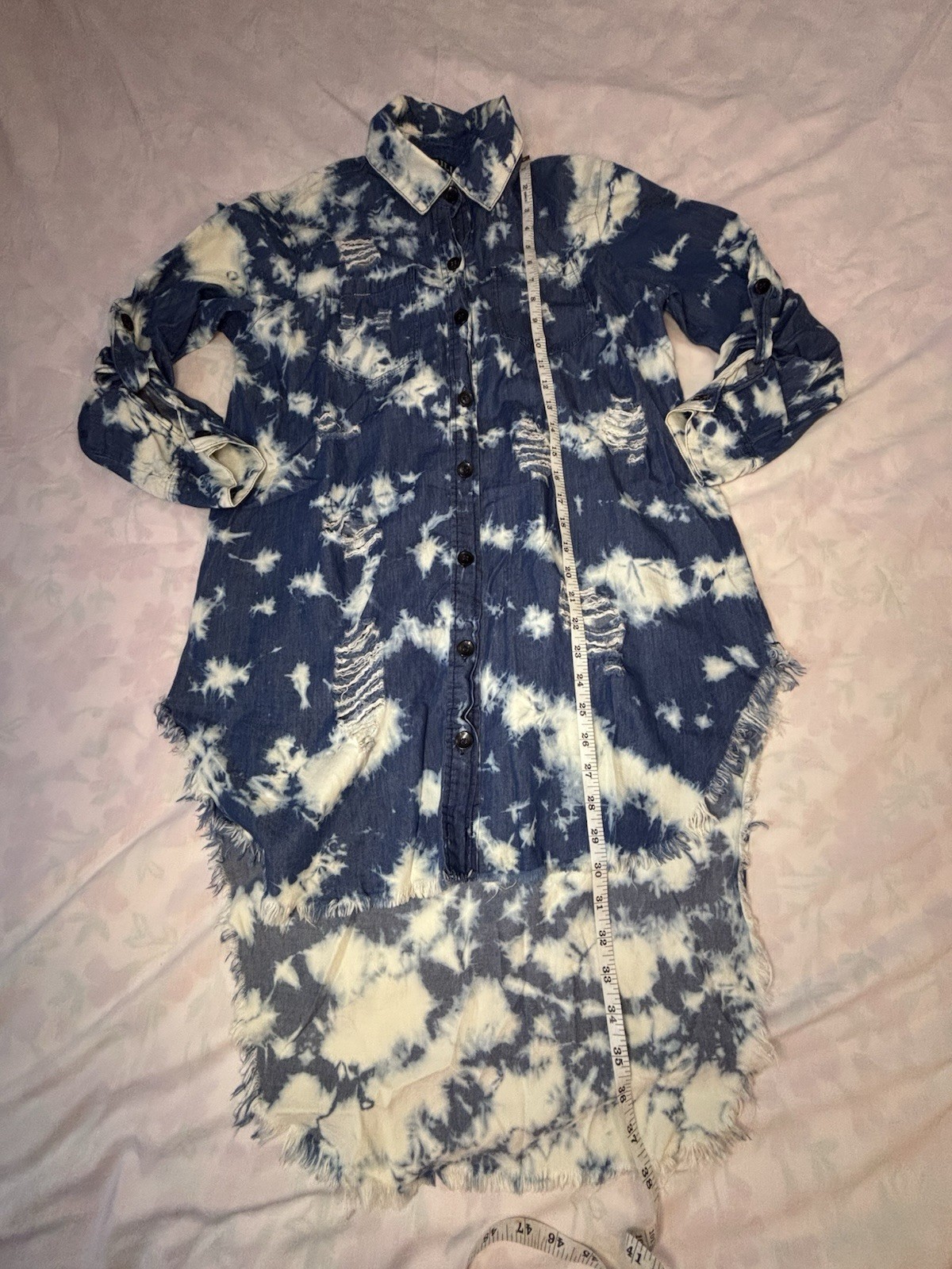 Thrill Distressed Bleached Denim Button Down Top-… - image 6