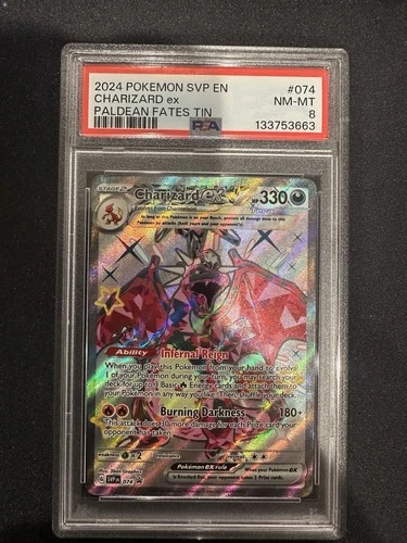 CHARIZARD EX  SVP EN PALDEAN FATES TIN #74 - PSA 8
