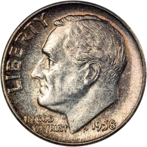 1958 Roosevelt Dime - Nice Toning - Clean Surfaces - GEM BU!