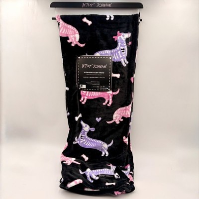 Betsey Johnson Halloween Skeleton Dachshund Doxie Ultra Soft Plush Throw Blanket