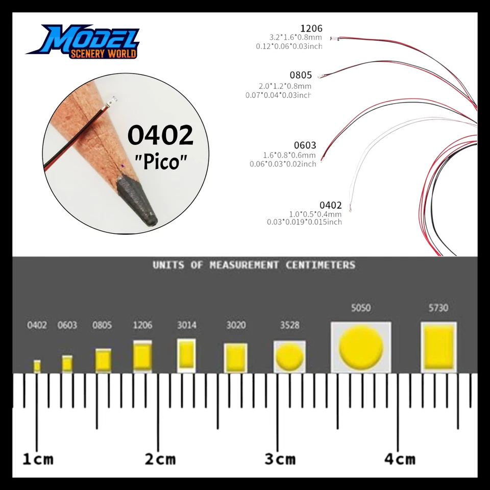 10 шт чип Pico 0402 предварительно проводной светодиодный 3 В 5 В 6 В 9 В 12 В постоянного тока - выберите цвет - Изображение 2 из 2