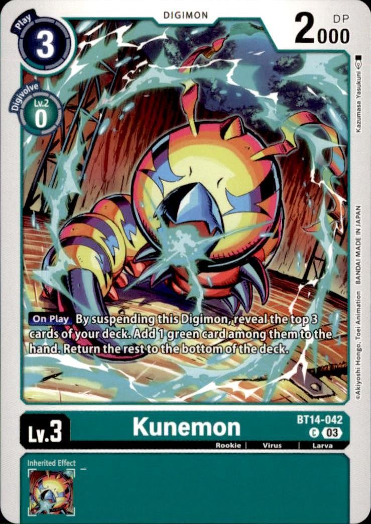 Kunemon BT14-042 C Common Blast Ace Digimon Near Mint