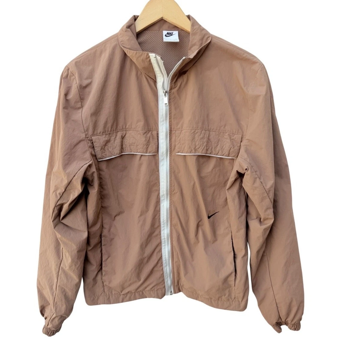 Nike Mens Small Tan Lightweight Zip Jacket Windbreaker Minimal Swooshv