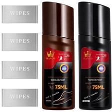 2 Pcs Shoe Polish 50ml Liquid Wax with 4 Wipes, Black and Brown
