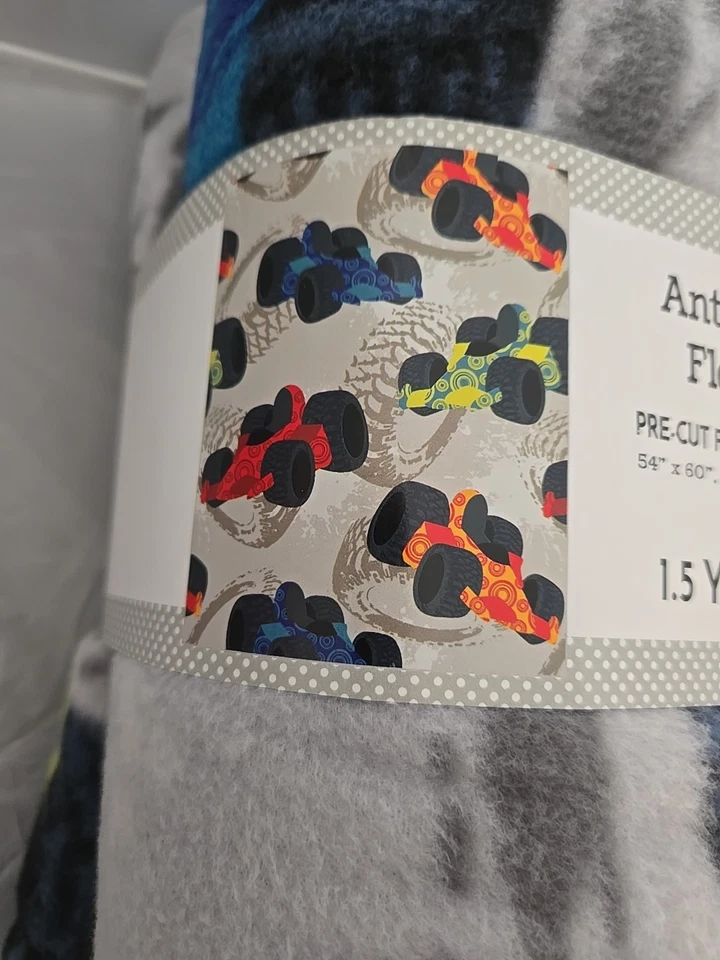 58" x 1.5 yard Lux Anti-pill Fleece Precut Race Cars Grey   DIY Blanket Craft  - Image 2 of 4