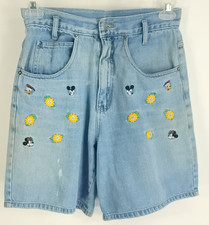 Vtg Mickey Unlimited Shorts Juniors Med Blue Denim Embroidered Disney Distressed