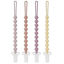 Pacifier Clips Silicone, 4-Pack Pacifier Holder Clip with Stylish Round Desi...