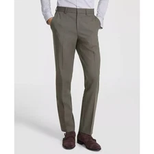 Hugo Boss Men's Khaki Solid Wool Blend Tom Modern-Fit Dress Pants Size 30R