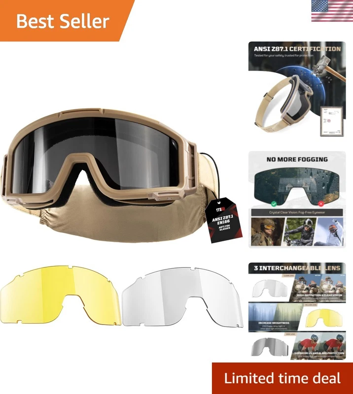 Airsoft Goggles Anti Fog - Tactical Safety Glasses with 3 Impact-Resistant Lenses