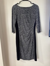 Lauren Ralph Lauren Dress Womens 10 Black White Side Ruched Career Jersey Midi