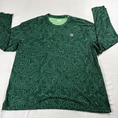 Topo Map Performance Shirt Long Sleeve Green 2XL Outdoor Hiking Fishing
