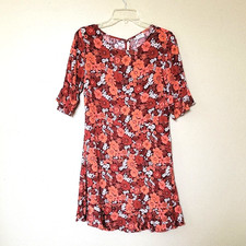 Cotton On Red Orange Floral Printed Mini Dress Spring Girly - Size Small